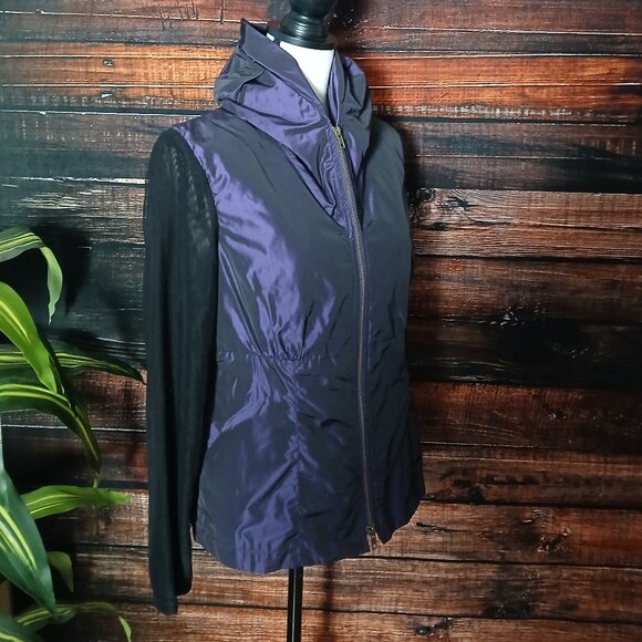 NWOT SOLO MODA Jacket 8 Purple Metallic Black Sheer Mesh Sleeves Full Zip - Picture 7 of 10